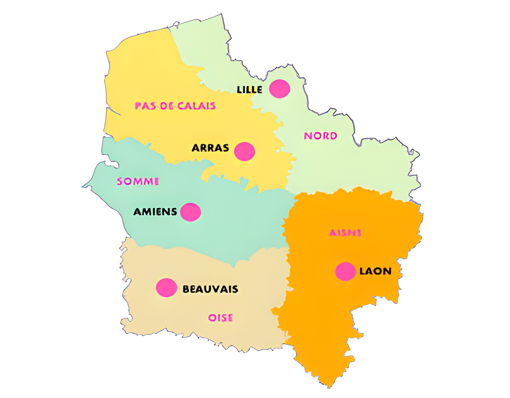 Carte départements Hauts-De-France